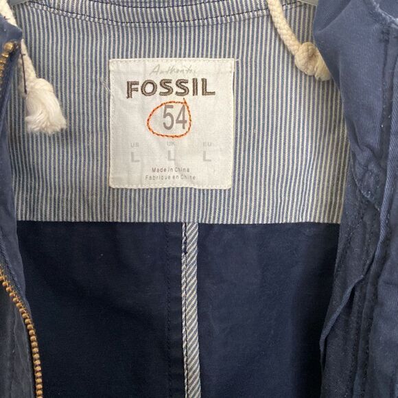 FOSSIL Men’s FullZip/ Snap Button Hooded Thick Cotton Navy Blue Jacket Size L - Picture 2 of 5